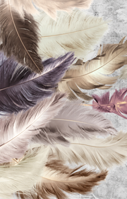 Papier peint Plumes de soie, Motif 7, détail des plumes superposées à gauche.