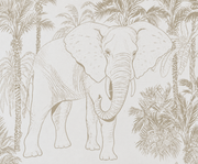 Safari des petits — motif 15, détail de l’éléphant et des palmes du papier peint