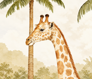 Safari des petits — motif 20, détail de la tête et de l’encolure de girafe du papier peint