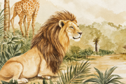 Safari des petits — motif 20, détail du lion à crinière du papier peint