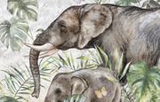 Safari des petits — motif 22, détail de l’éléphant adulte et de son petit sur le papier peint