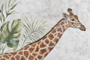 Safari des petits — motif 22, détail de l’encolure de girafe et des feuilles du papier peint