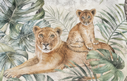 Safari des petits — motif 22, détail de la lionne et du lionceau du papier peint