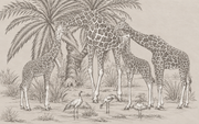 Safari des petits — motif 30, détail de la famille de girafes et du palmier du papier peint