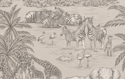 Safari des petits — motif 30, détail des zèbres et oiseaux du papier peint