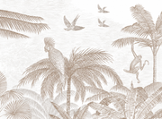 Safari des petits — motif 31, détail du perroquet, du singe et des palmiers à droite du papier peint