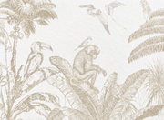 Safari des petits — motif 33, détail du singe assis et du toucan du papier peint