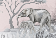 Safari des petits — motif 35, détail de l’éléphant adulte et du petit du papier peint