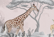 Safari des petits — motif 35, détail de la girafe sous les arbres du papier peint