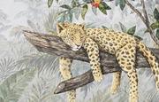 Safari des petits — motif 36, détail du léopard allongé sur sa branche du papier peint