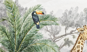 Safari des petits — motif 36, détail du toucan et des palmes du papier peint