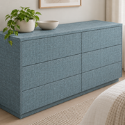 Trame naturelle — bleu marine, mise en situation sur commode