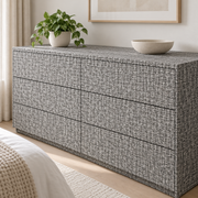 Trame naturelle — gris foncé, mise en situation sur commode